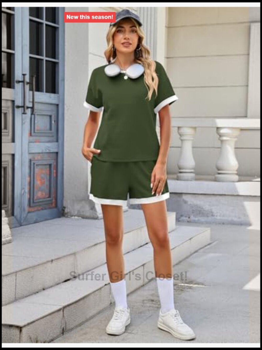 2 Piece Lounge Set Short Sleeve Summer Vacation Matching Outfits Shorts with - Picture 4 of 7